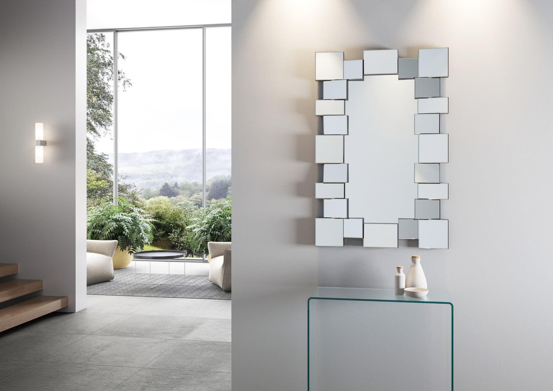 Specchio "Verona" da parete, con cornice di vetro specchiato, per bagni e camere da letto in Specchi da parete Decor Space - Altamura, commercioVirtuoso.it