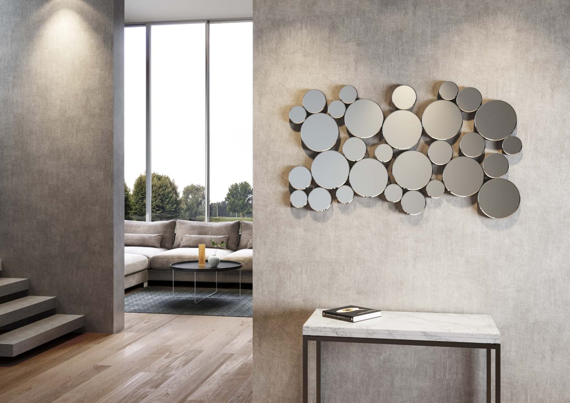 Specchio "Napoli" da parete, composto da cerchi circolari, per bagni e camere da letto in Specchi da parete Decor Space - Altamura, commercioVirtuoso.it