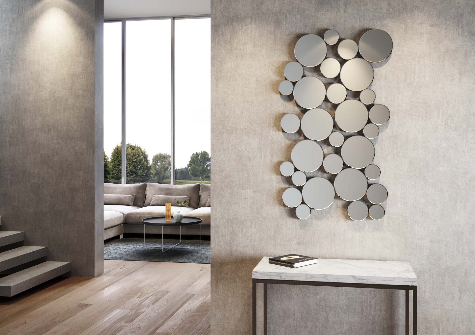 Specchio "Napoli" da parete, composto da cerchi circolari, per bagni e camere da letto in Specchi da parete Decor Space - Altamura, commercioVirtuoso.it