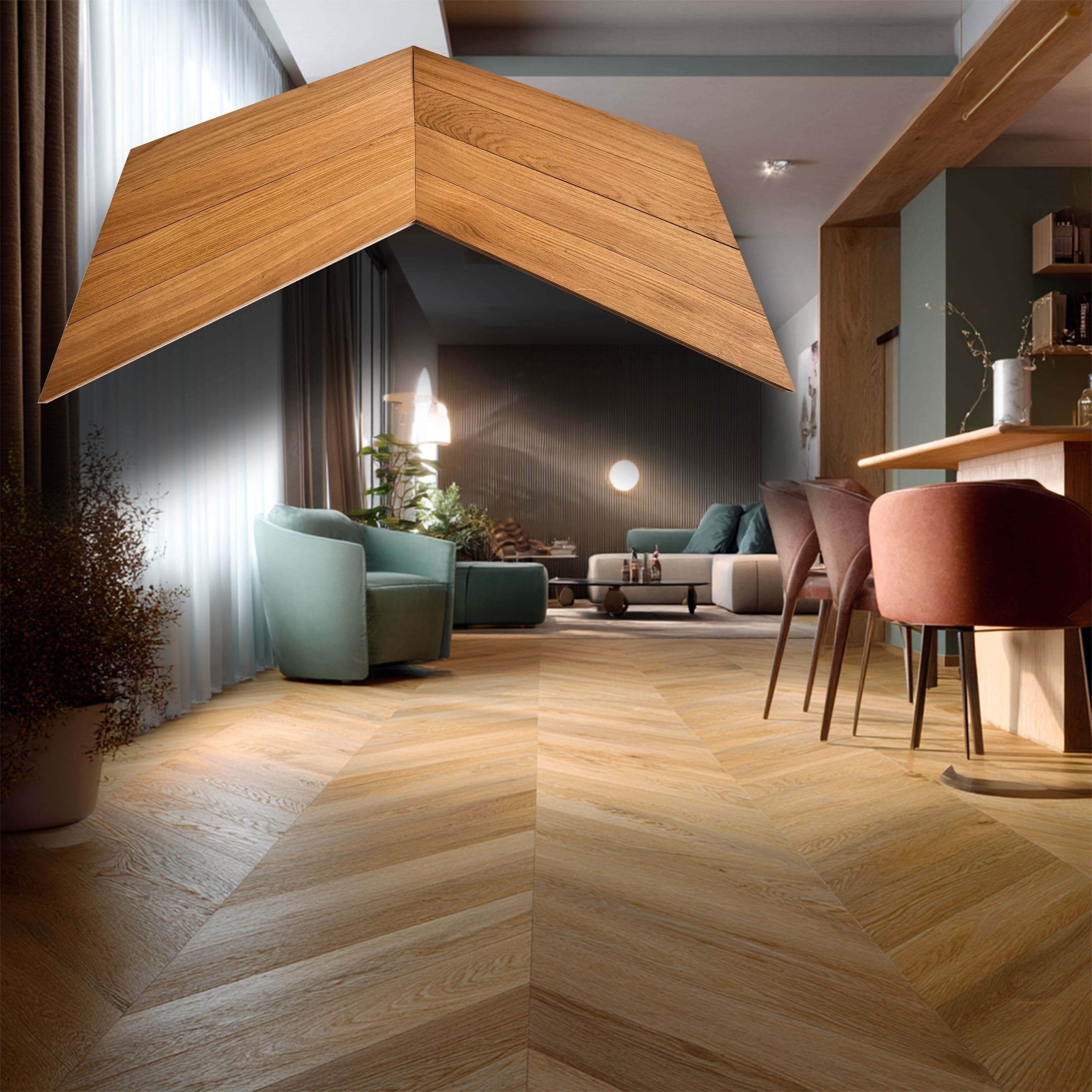 €36,99MQ *MEGA STOCK* Lotto da 30mq di Parquet Rovere Spina Ungherese vern. bisell. spazz.  10x90x548mm (4mm nobile) Eternal Parquet
