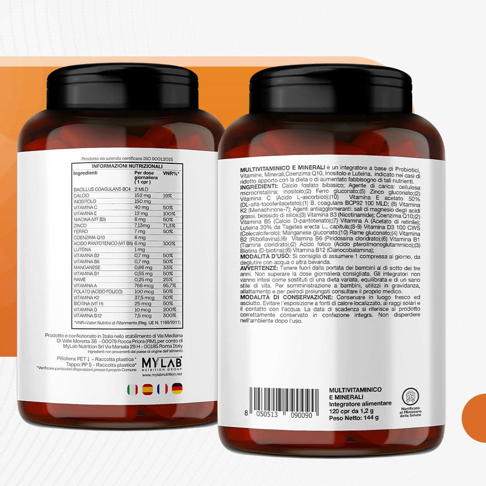 Multivitaminico Multiminerale Con Fermenti Lattici, Vitamina D, Acido Folico E Coenzima Q10 | 360° Defender Integratore Multivitaminico Completo Con 15 Vitamine E 8 Sali Minerali in Multivitamine MyLab Nutrition - Roma, commercioVirtuoso.it