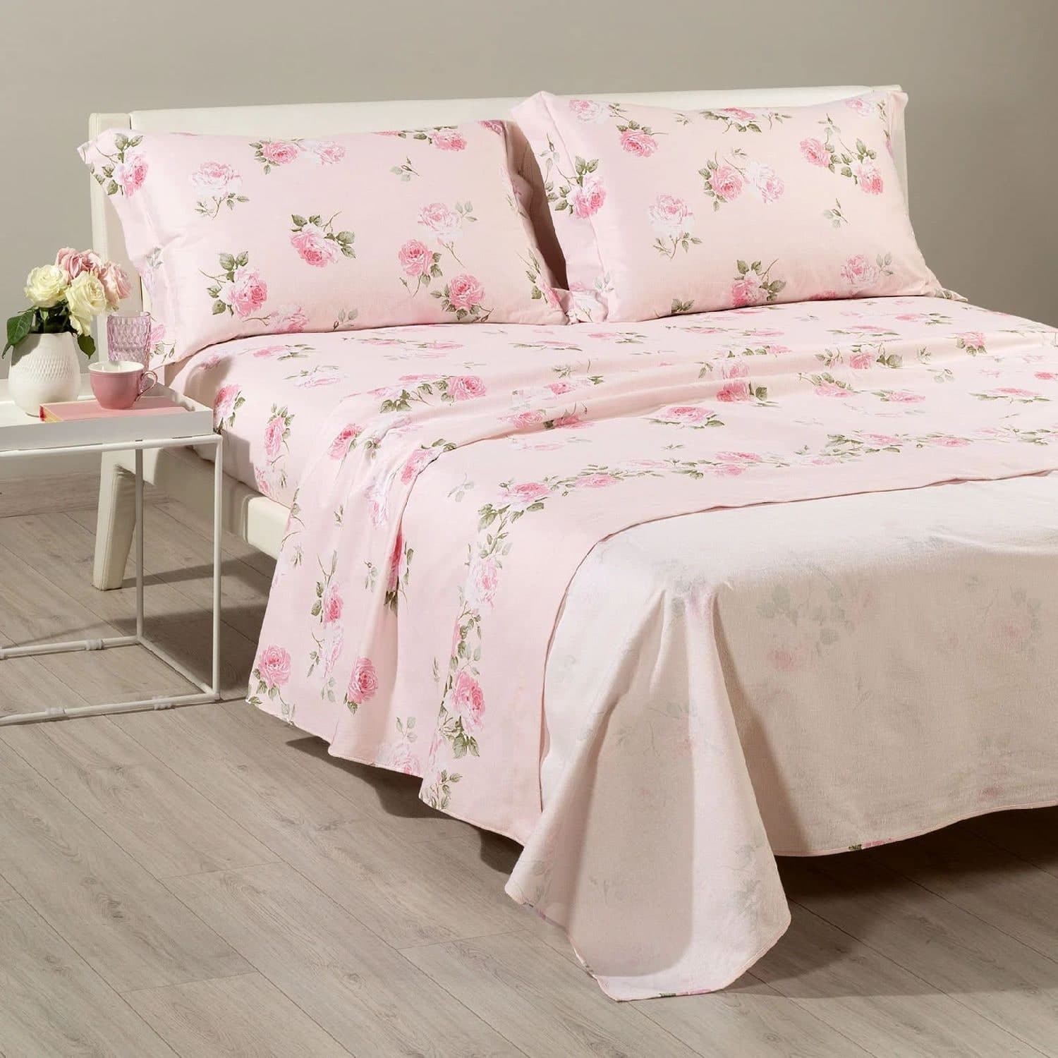 Completo lenzuola in flanella matrimoniale Caleffi art.Flory colore rosa in Set di lenzuola e federe Biancheria Arredo Home - Nola, commercioVirtuoso.it