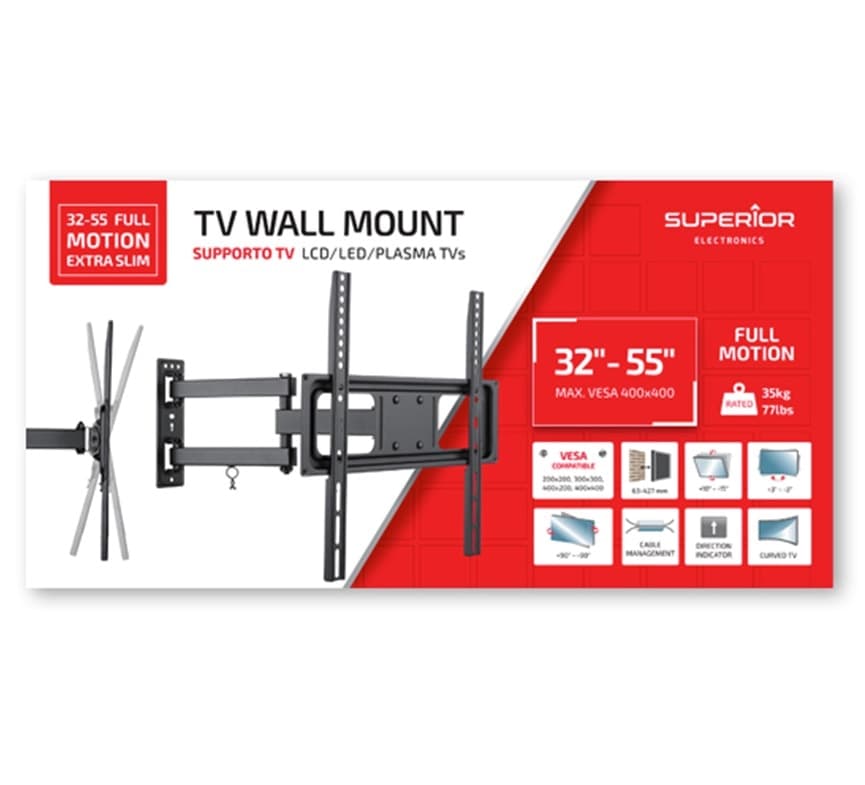 Supporto TV 32-55 Pollici Full Motion Extra Slim SUPERIOR in Supporti da parete e da soffitto DFP Elettronica Store - Scafati, commercioVirtuoso.it