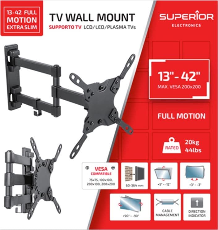 Supporto TV 13-42 Full Motion Extra Slim SUPERIOR in Supporti da parete e da soffitto DFP Elettronica Store - Scafati, commercioVirtuoso.it