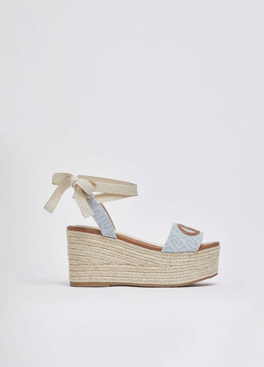 Liujo Donna Sandali zeppa in denim jacquard in Ciabatte moda Cantali Calzature - Randazzo, commercioVirtuoso.it