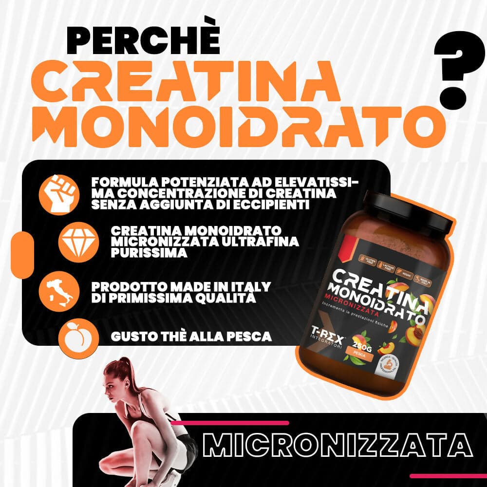 T-rex integratori creatina monoidrata - integratore alimentare per massa muscolare e boost energetico pre workout (pesca, 250 g) in Creatina MyLab Nutrition - Roma, commercioVirtuoso.it