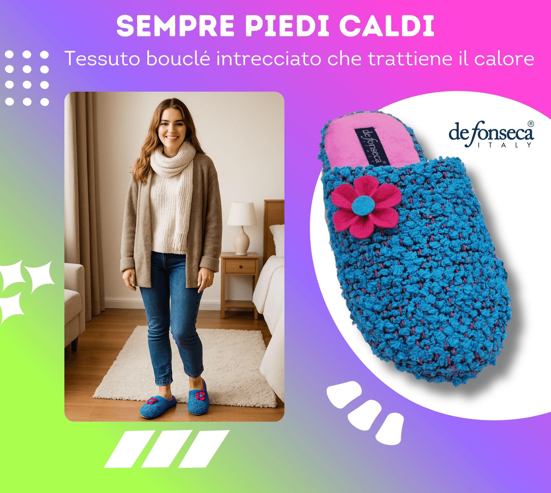 de fonseca Ciabatte Bouclé Suola in Gomma Antiscivolo, Pantofole Donna Estate Inverno in Cotone Traspirante in Ciabatte moda Primo Calzature - Venezia, commercioVirtuoso.it