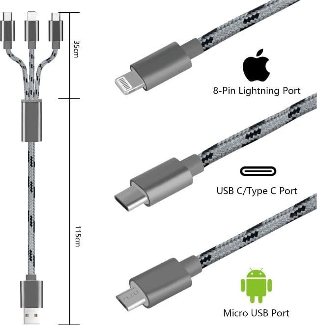 Cavo USB 3in1 (Micro USB + Lightning + Type-C) in  DFP Elettronica Store - Scafati, commercioVirtuoso.it