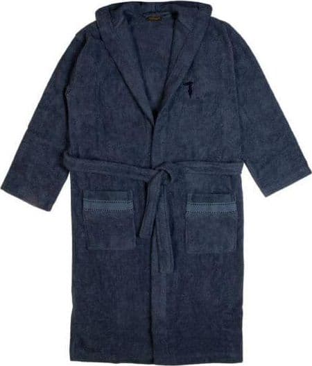 Accappatoio Trussardi Ribbon in spugna di cotone, con cappuccio, tasche e cintura, design essenziale e raffinato, Made in Italy.