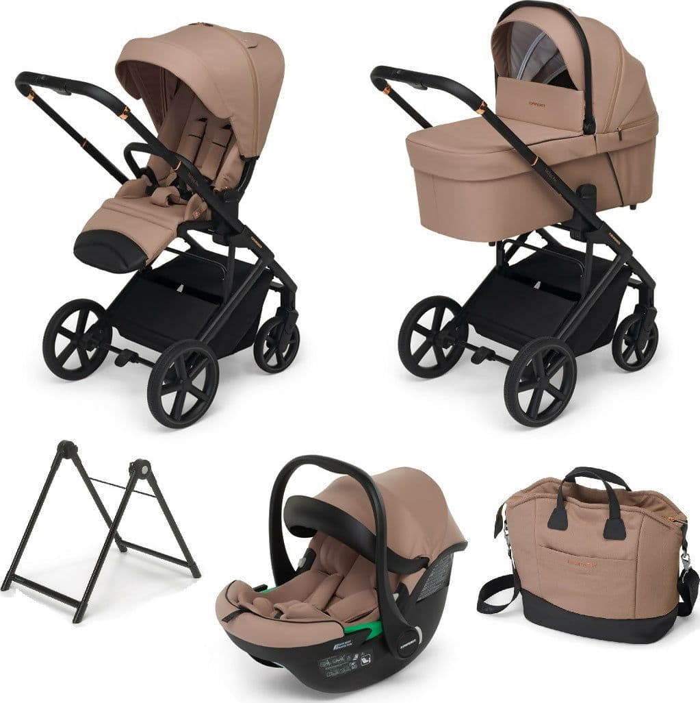 FOPPAPEDRETTI Sistema Combinato TicToc Pro i-Size colore GOLD - trio full completo - navicella, passeggino, ovetto seggiolino auto, borsa Elegant, base Elevo