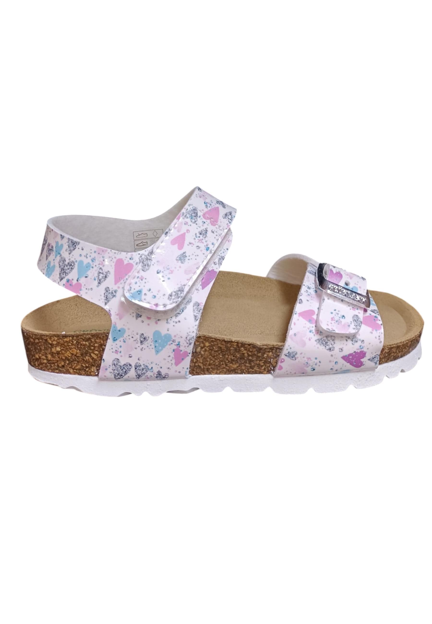 Sandalo bio bambino Grunland Junior 1127 bianco multi pelle sughero fibbia comfort - 6