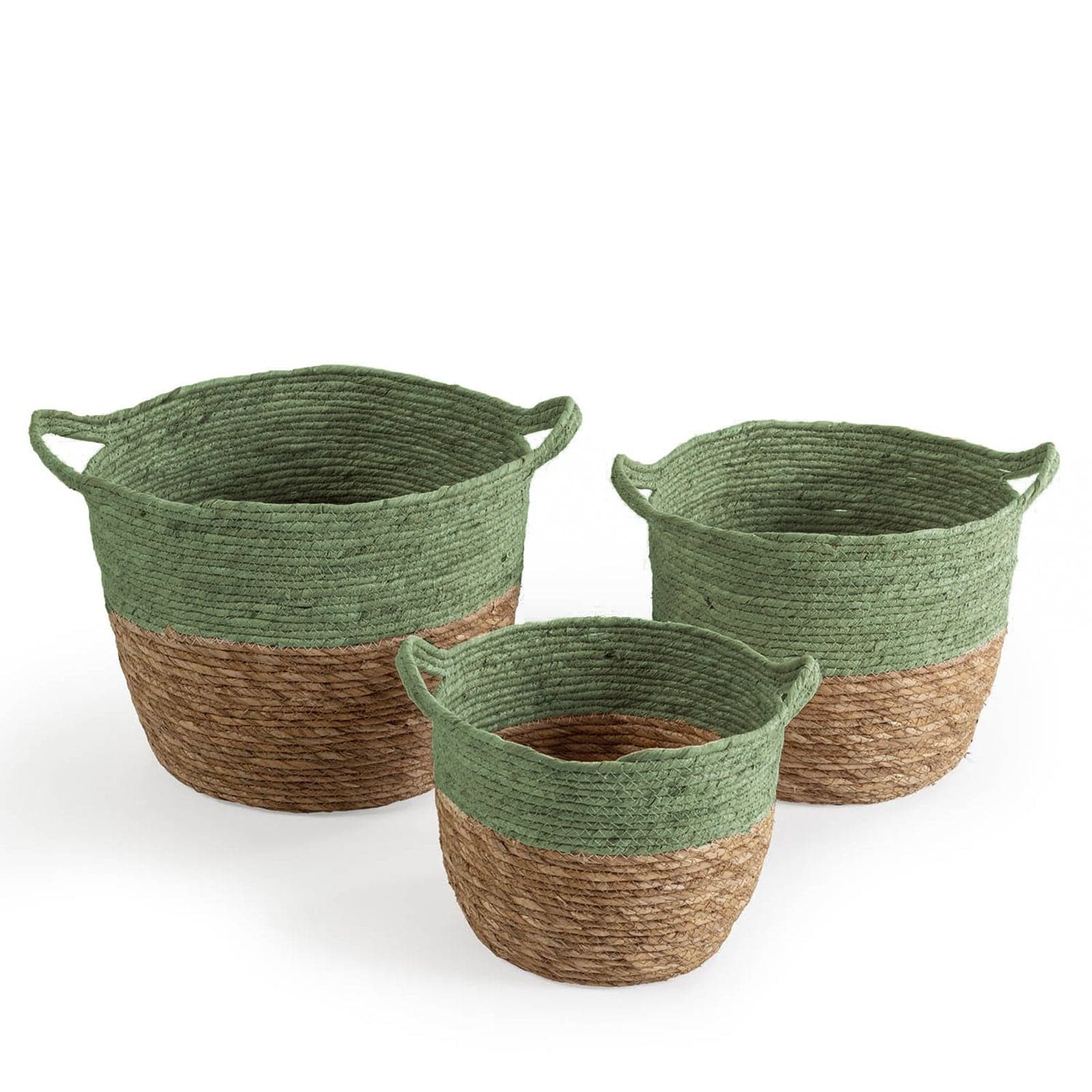 Set 3 cestini porta oggetti in fibra naturale vasi decorativi con manici - 10