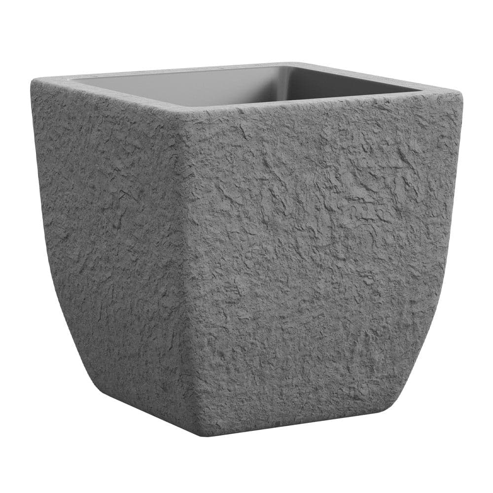 Vaso quadrato effetto pietra "Lithos" in plastica da esterno per piante e fiori - 7