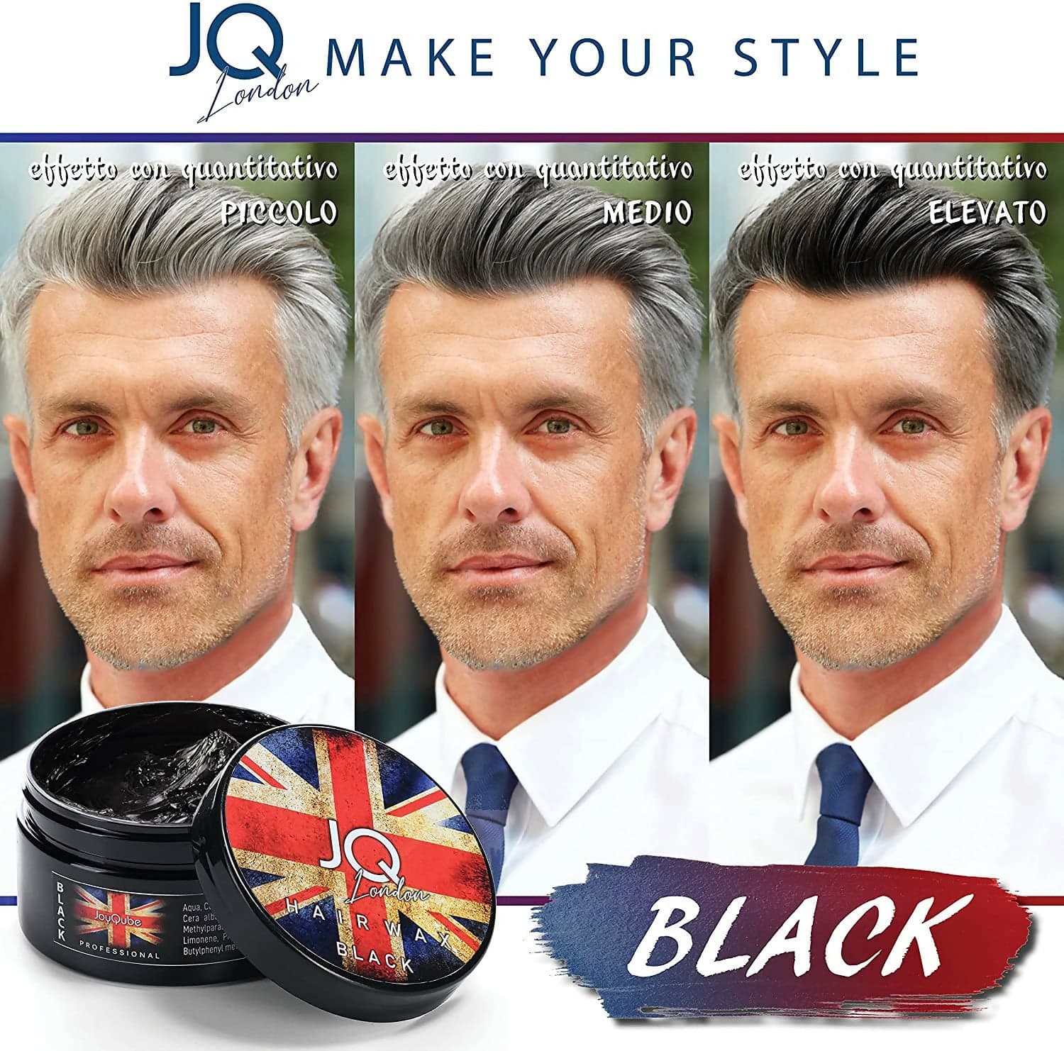 Cera Capelli Uomo Professionale JoyQube Black – Cera Modellante Colorante Effetto Coprente Capelli Bianchi, Tenuta Media Opaca, Styling Naturale Profumato, Non Ungente, Made in Italy in Paste argille e cere Ricci Perfetti - Partinico, commercioVirtuoso.it