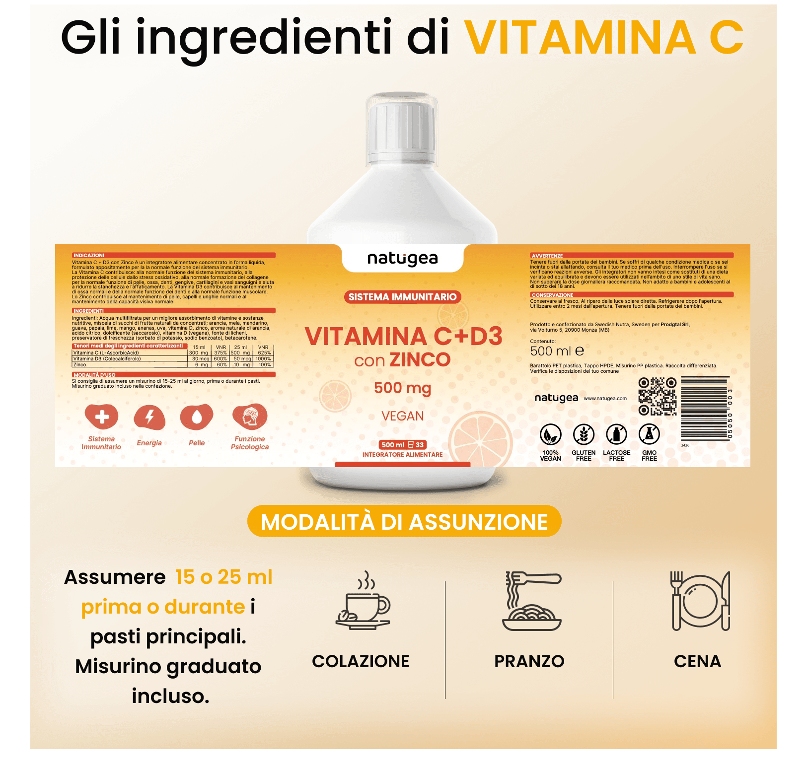 Vitamina C Liquida + D3 con Zinco in Multivitamine Natugea - Pavia, commercioVirtuoso.it