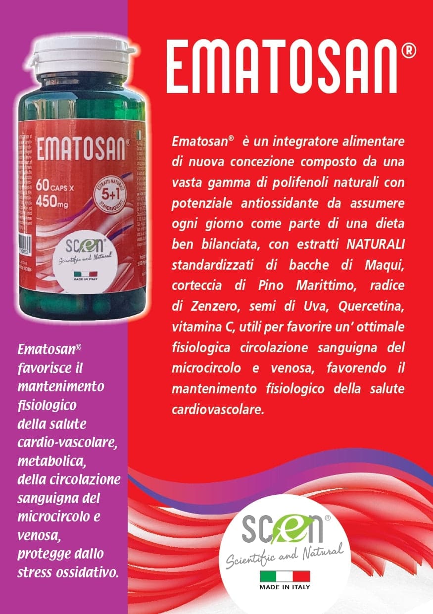 Ematosan - Scen - estratti NATURALI utili per favorire una ottimale circolazione sanguigna del microcircolo e venosa ed il mantenimento della salute cardiovascolare in Zenzero Scen Scientific and Natural - Poggibonsi, commercioVirtuoso.it