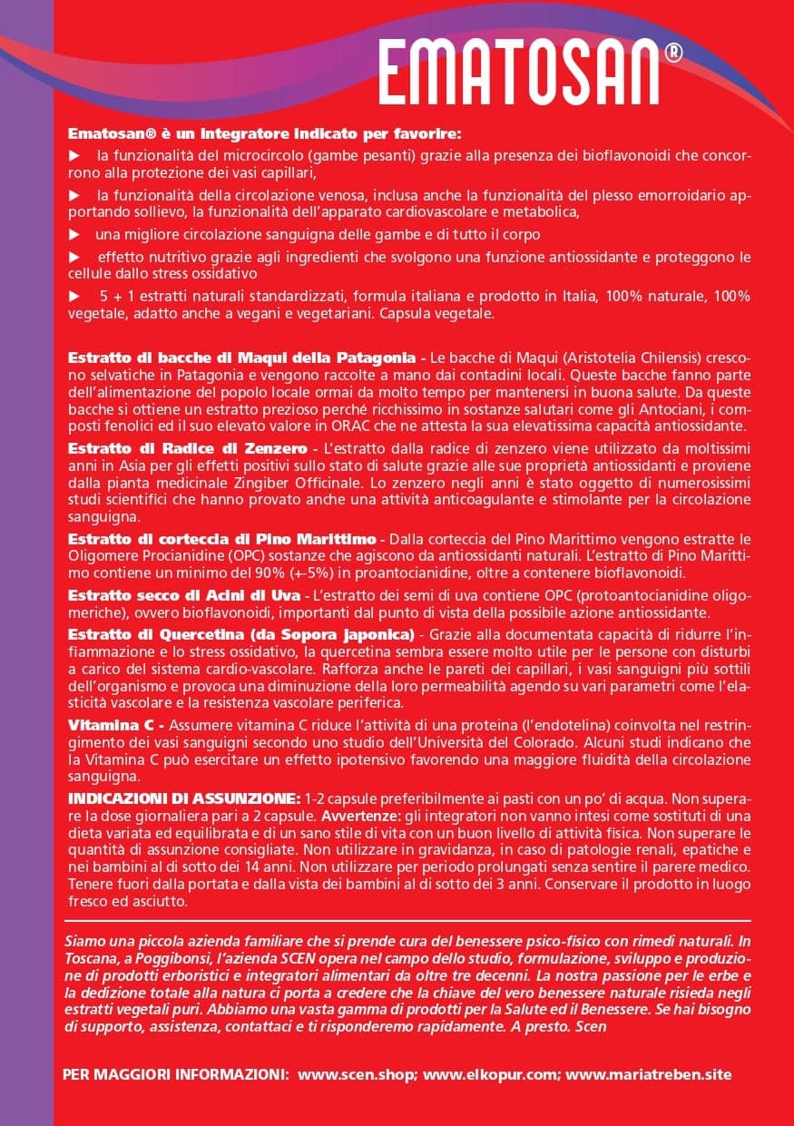 Ematosan - Scen - estratti NATURALI utili per favorire una ottimale circolazione sanguigna del microcircolo e venosa ed il mantenimento della salute cardiovascolare in Zenzero Scen Scientific and Natural - Poggibonsi, commercioVirtuoso.it