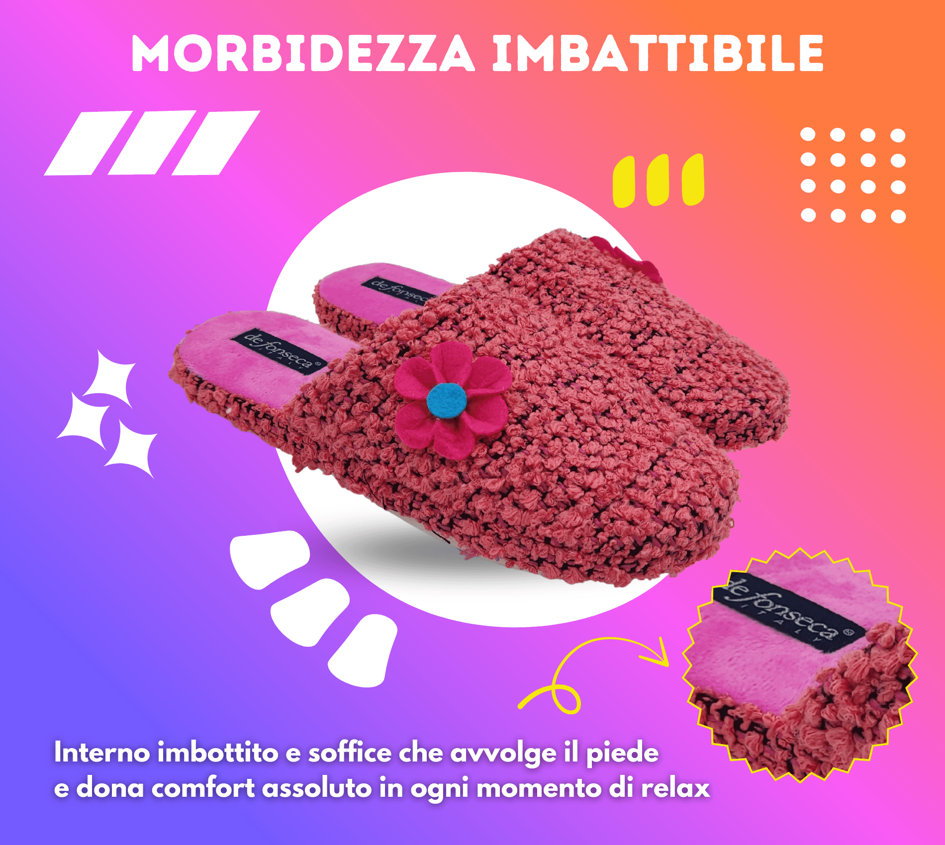 de fonseca Ciabatte Bouclé Suola in Gomma Antiscivolo, Pantofole Donna Estate Inverno in Cotone Traspirante in Ciabatte moda Primo Calzature - Venezia, commercioVirtuoso.it