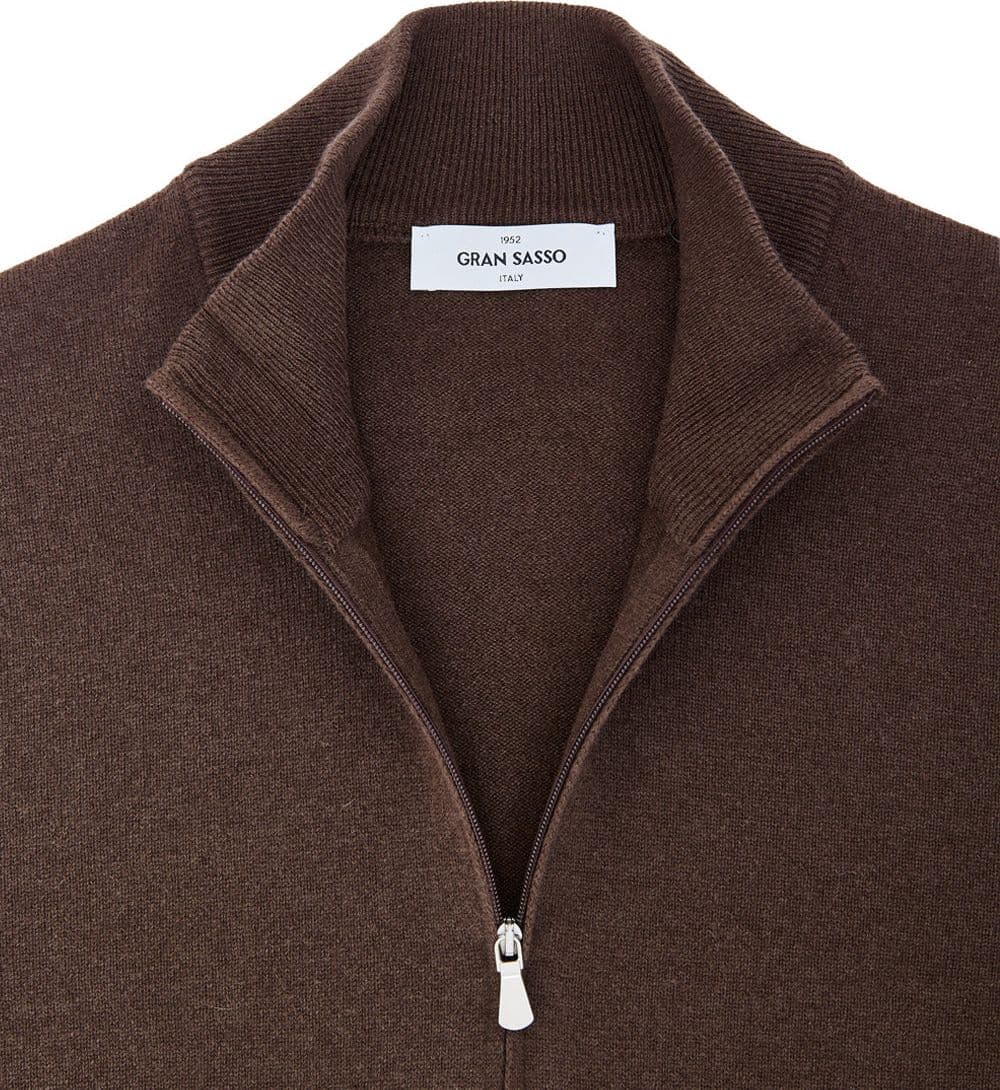 Gran Sasso Maglione Cardigan in Lana Marrone con Zip da uomo in Cardigan Drestige - Casamassima, commercioVirtuoso.it