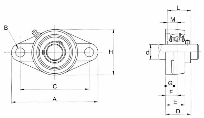 Supporto a flangia con due fori UCFL 211 con cuscinetto Ø 55mm Confezione da 1pz in Unità di supporto con cuscinetto GardenStore - Novellara, commercioVirtuoso.it