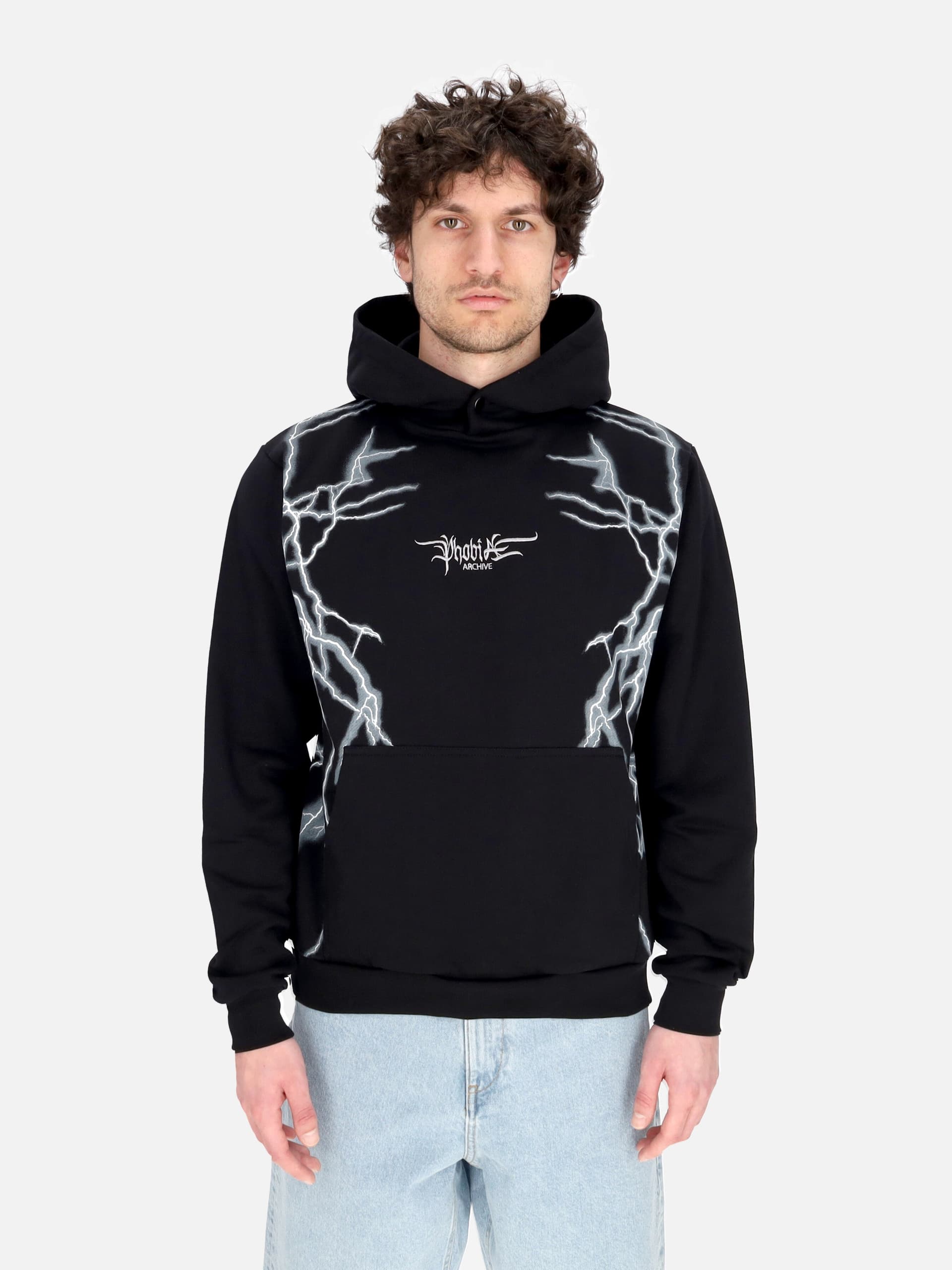 PHOBIA Felpa Leggera Cappuccio Uomo Lateral Lightning Print Hoodie Black/white da uomo in Felpe con cappuccio Drestige - Casamassima, commercioVirtuoso.it