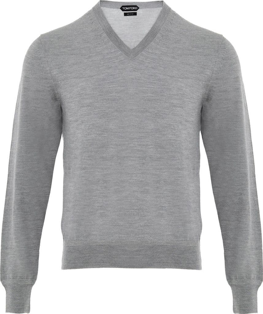 Tom Ford Maglia Grigia con Scollo a V in Cashmere e Seta