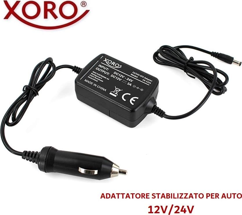 Adattatore stabilizzato per auto 12V/24V per TV e Ricevitori XORO CA1224