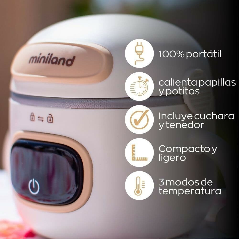 MINILAND Warmy Food On The Go - Scalda Pappa Portatile da Viaggio e Scaldavivande, Kit Svezzamento, Display LED - Riscalda Pappe portatile, leggero e compatto, batteria ricaricabile, ventosa antiscivolo, forchetta e cucchiaio inclusi in Scaldabiberon e cuocipappa Sanitaria Gioia del Bimbo - Villa San Giovanni, commercioVirtuoso.it