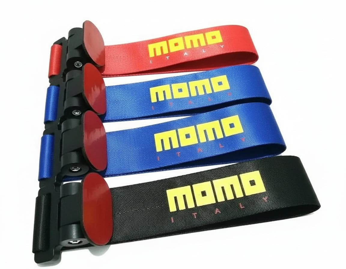 1 gancio traino adesivo auto nylon momo blu estetica tuning racing universale