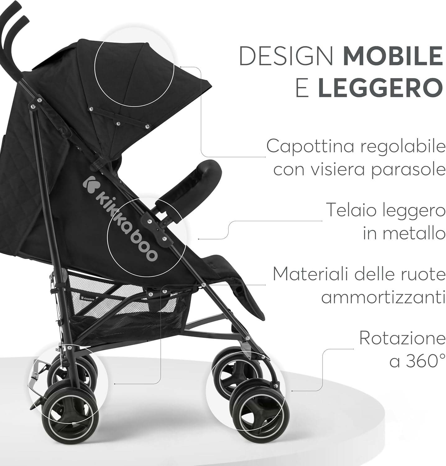 KIKKABOO Passeggino BEETLE - Passeggino da viaggio omologato fino a 22 kg - Pieghevole, Leggero, Compatto, colore NERO - telaio in alluminio, Chiusura Compatta, Schienale Reclinabile e Regolabile, Poggiagambe in Passeggini compatti Sanitaria Gioia del Bimbo - Villa San Giovanni, commercioVirtuoso.it