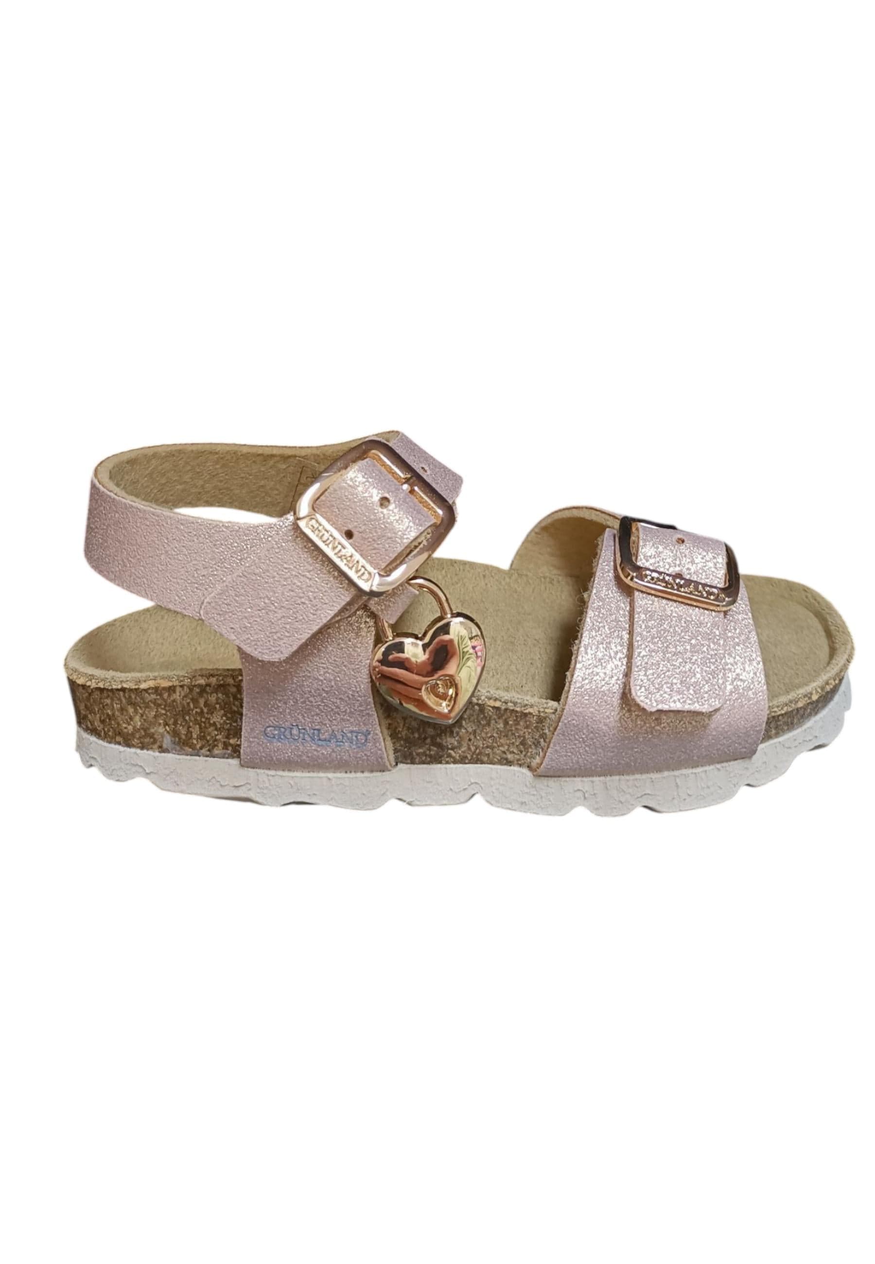 Sandalo bio bambino Grunland Junior 1153 cipria pelle sughero fibbia comfort - 6