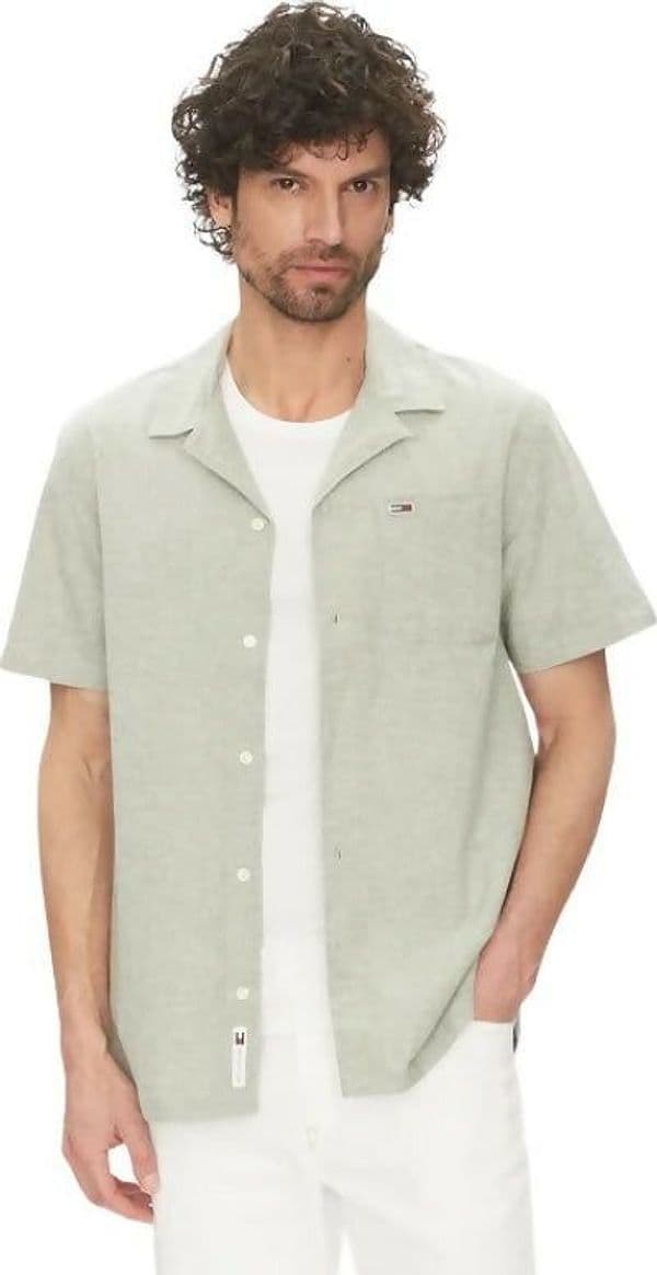 Camica per uomo della Tommy Jeans, a maniche corte, materiale cotone biologico e lino in Camicie casual Loweconomy - Marineo, commercioVirtuoso.it
