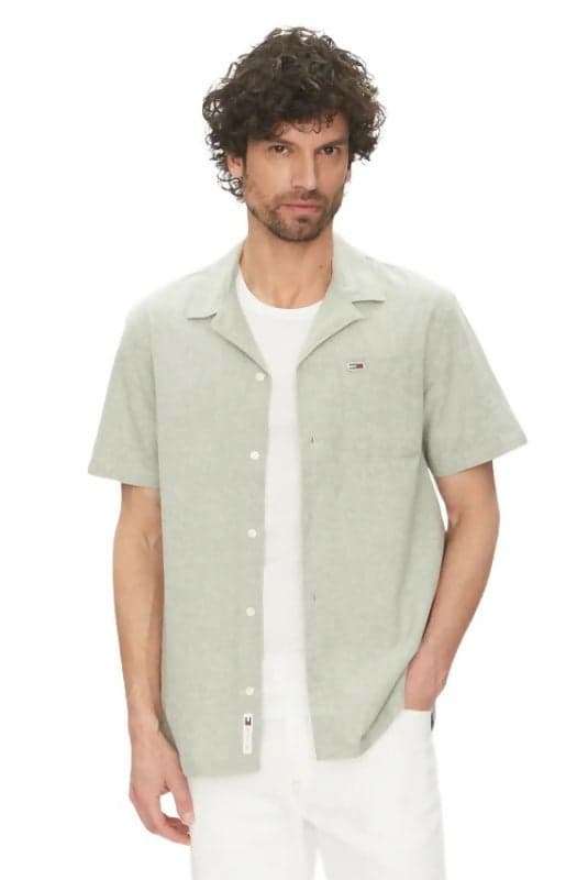 Camica per uomo della Tommy Jeans, a maniche corte, materiale cotone biologico e lino in Camicie casual Loweconomy - Marineo, commercioVirtuoso.it