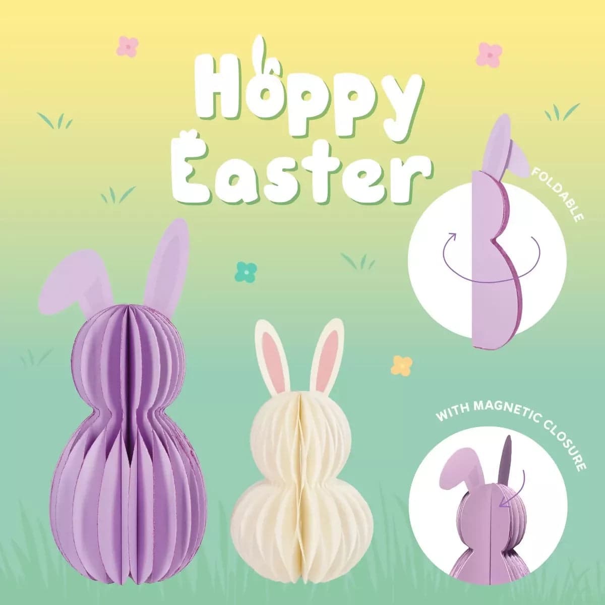 Set di 2 Coniglietti Pieghevoli in Carta - Hoppy Easter in Storia Cartoleria Deja Vu - Crotone, commercioVirtuoso.it