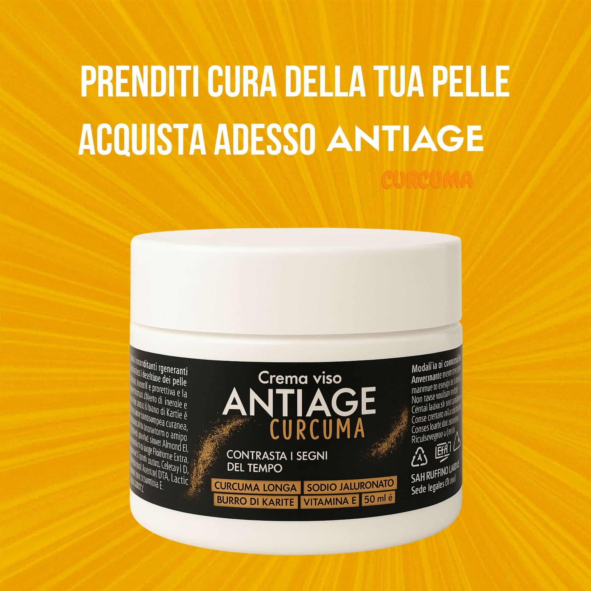 Crema Viso Antiage "Oro Naturale" alla Curcuma – Trattamento Illuminante con Sodio Ialuronato e Karité – Nutriente Giorno & Notte 50ml in Creme BasketGuru Italia - Palermo, commercioVirtuoso.it