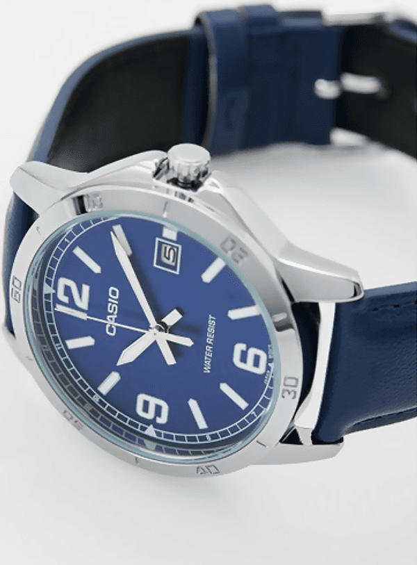 Orologio Casio per uomo, MTP-V004L-2B, cinturino in pelle blu, quadrante blu con segna data, movimento al quarzo in Orologi da polso Loweconomy - Marineo, commercioVirtuoso.it