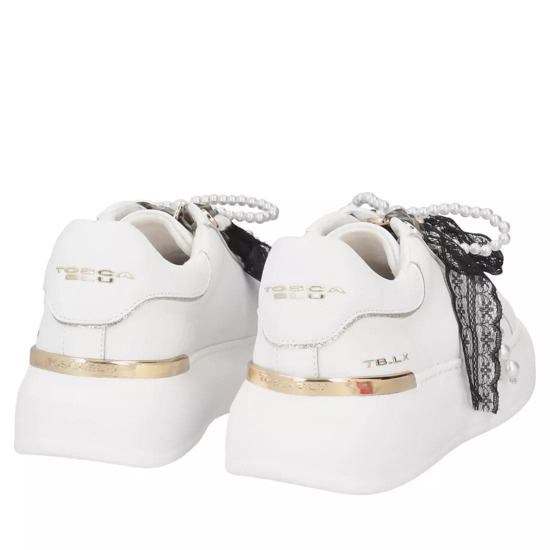 ToscaBlu Donna Sneakers Carol in pelle con fiocchi e perle colore bianco in Sneaker casual Cantali Calzature - Randazzo, commercioVirtuoso.it