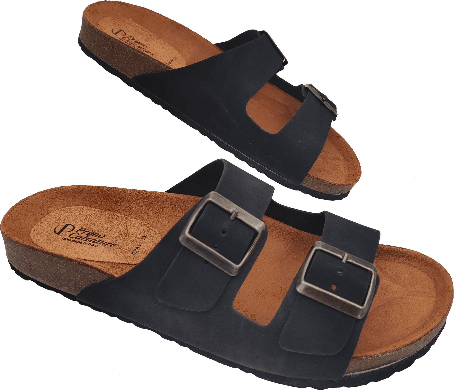 Primo Calzature Ottime Ciabatte Uomo Aperte in Vera Pelle, Sandali Estivi Doppia Fascia, Comfort Inimitabile, Vero Made in Italy