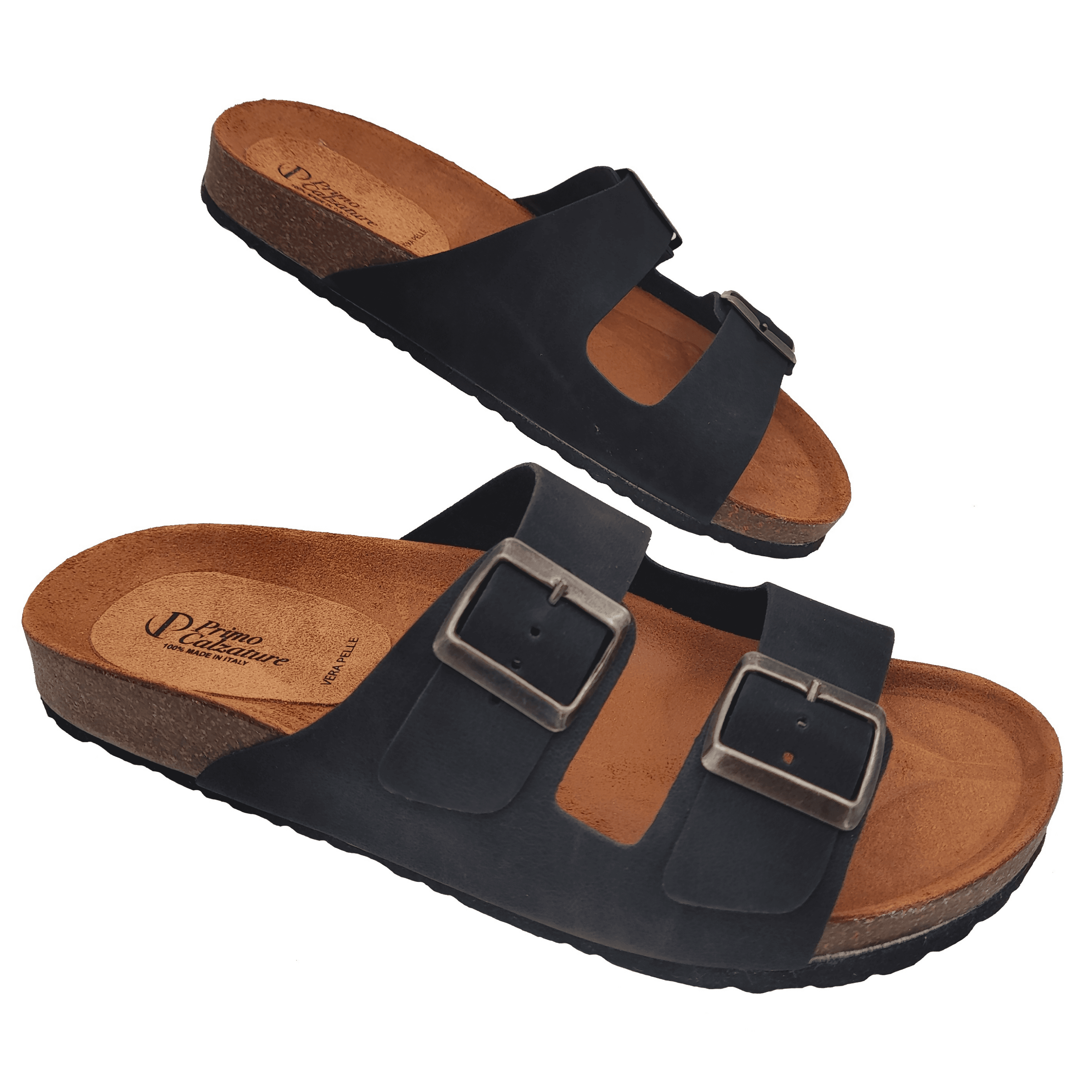 Primo Calzature Ottime Ciabatte Uomo Aperte in Vera Pelle, Sandali Estivi Doppia Fascia, Comfort Inimitabile, Vero Made in Italy