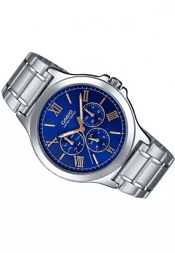 Orologio Casio uomo, MTP-V300D-2A, quadrante blu scuro movimento al quarzo, cronografo, cinturino argento in Orologi da polso Loweconomy - Marineo, commercioVirtuoso.it