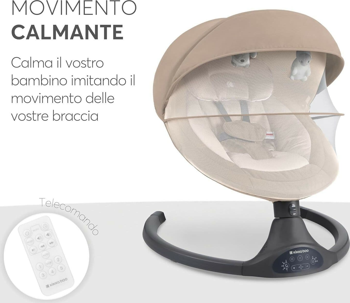 KIKKABOO Sdraietta Neonati Elettrica CODIE - Dondolo Elettrico per Neonati con Bluetooth, 5 Velocità, Schienale Regolabile, 10 Melodie, Fino a 9 kg, colore BEIGE - con Telecomando - rilassante, calmante in Sdraiette e dondolini Sanitaria Gioia del Bimbo - Villa San Giovanni, commercioVirtuoso.it