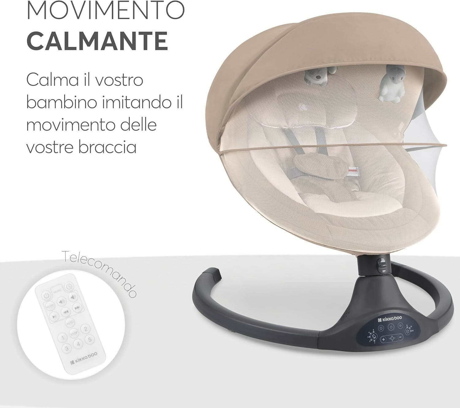 KIKKABOO Sdraietta Neonati Elettrica CODIE - Dondolo Elettrico per Neonati con Bluetooth, 5 Velocità, Schienale Regolabile, 10 Melodie, Fino a 9 kg, colore BEIGE - con Telecomando - rilassante, calmante in Sdraiette e dondolini Sanitaria Gioia del Bimbo - Villa San Giovanni, commercioVirtuoso.it