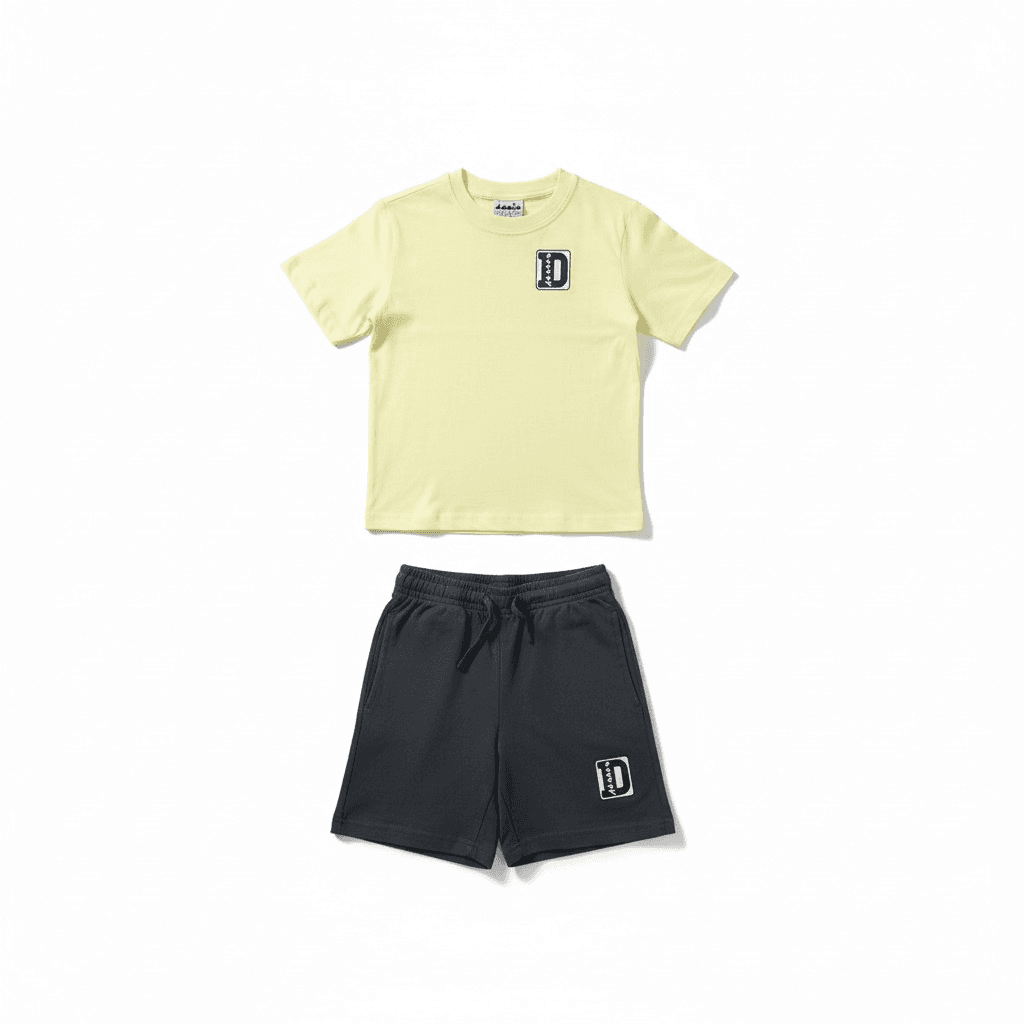 Completo Diadora Bambino Giallo-Grigio T-shirt + Shorts - Collezione PE2026 - 2