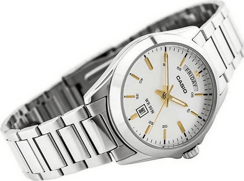 Orologio Casio per uomo, MTP-1370D-7A2, quadrnate bianco-d'orato con datario e giorno della settimana, movimento al quarzo in Orologi da polso Loweconomy - Marineo, commercioVirtuoso.it