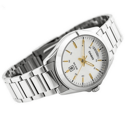 Orologio Casio per uomo, MTP-1370D-7A2, quadrnate bianco-d'orato con datario e giorno della settimana, movimento al quarzo in Orologi da polso Loweconomy - Marineo, commercioVirtuoso.it