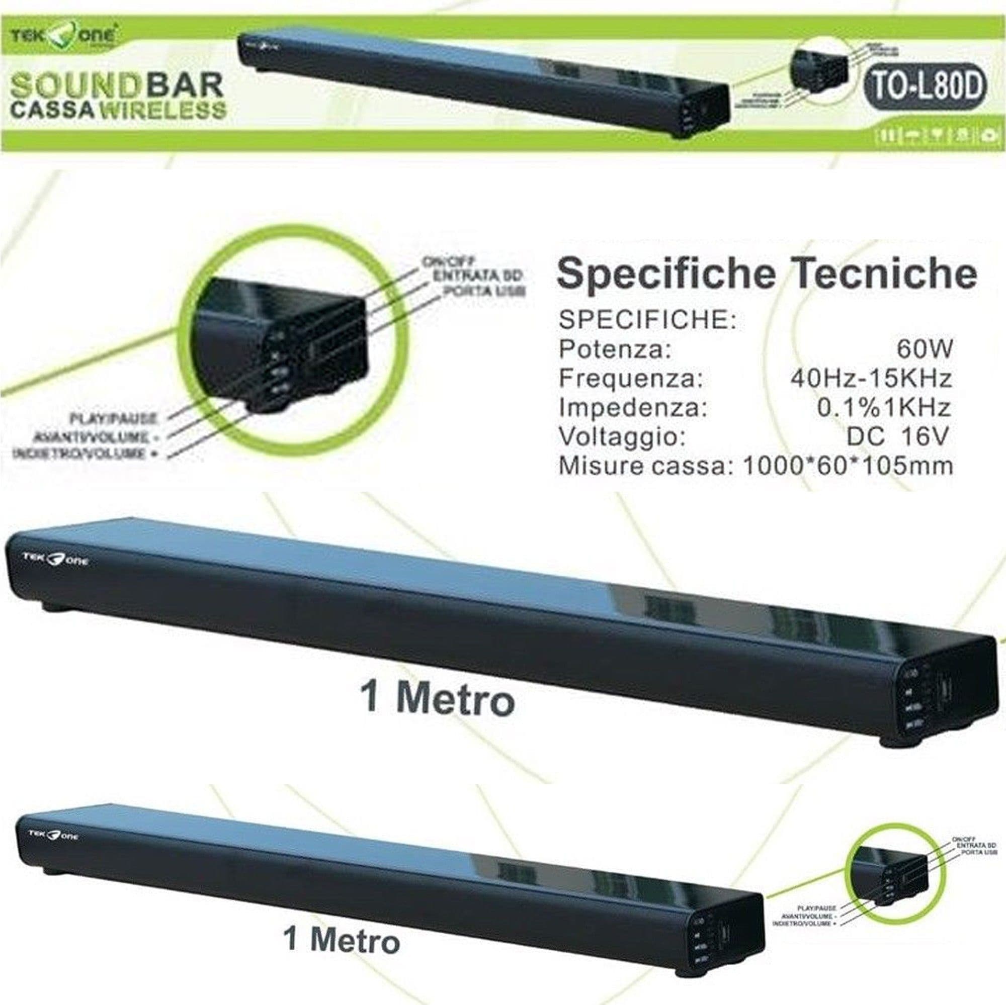 SOUNDBAR SUBWOOFER CASSA AUDIO HOME CINEMA TV IMPIANTO SURROUND 5.1 60W USB TF
