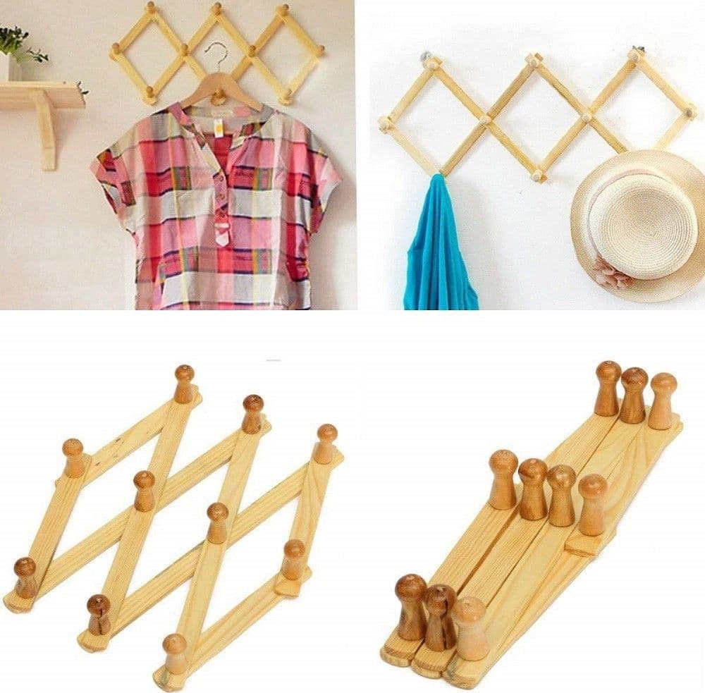 SET 2PZ APPENDIABITI PARETE IN LEGNO GANCI ATTACCAPANNI GRUCCIA VESTITI PIEGHEVOLE