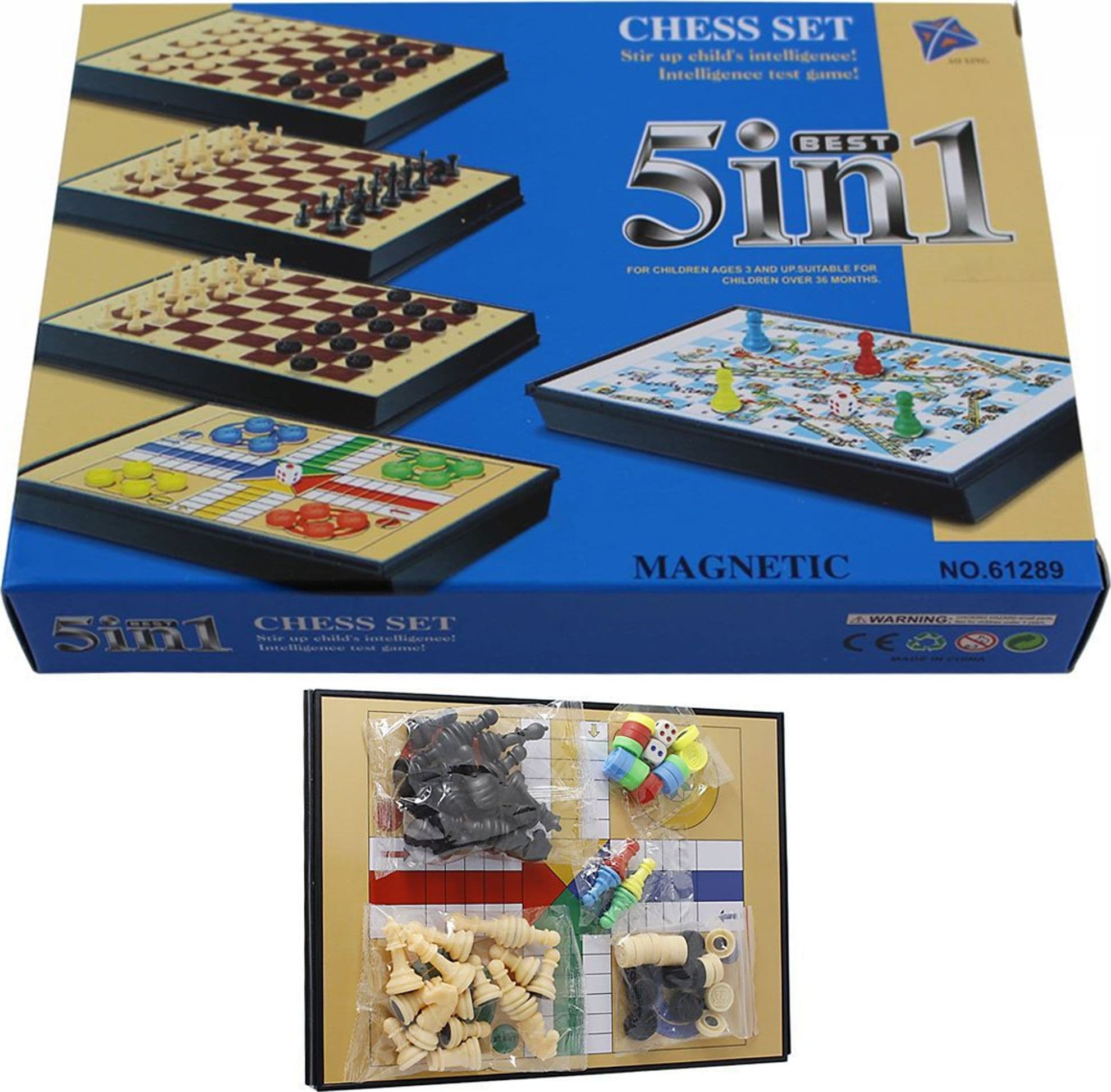 GIOCO PER FAMIGLIA DA TAVOLO 5 IN 1 SCACCHI DAMA BACKGAMMON SNAKE CHECKER