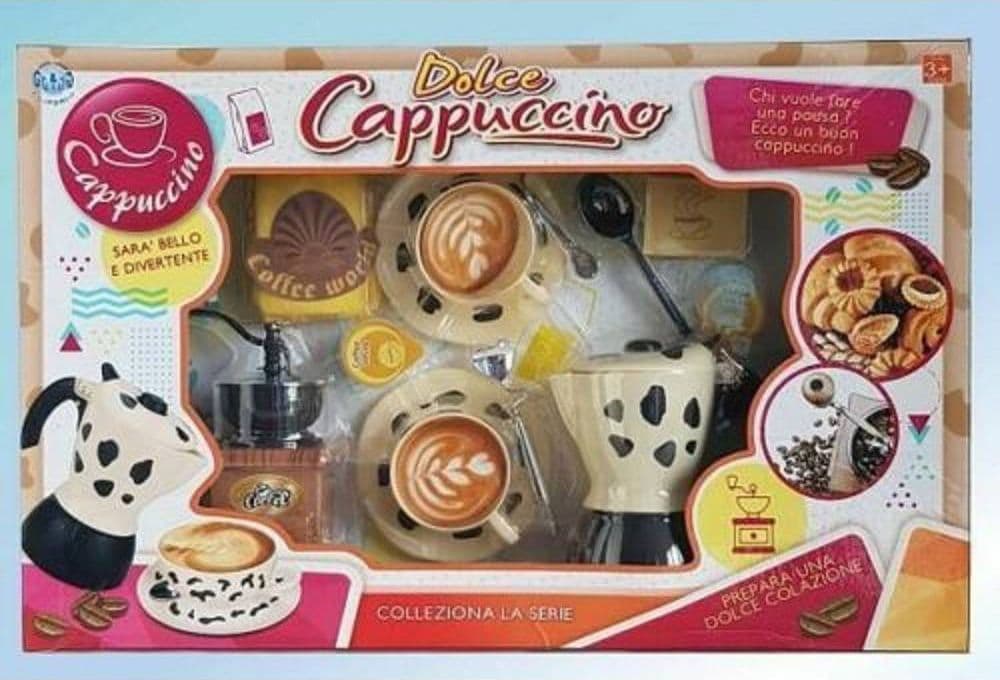 DOLCE CAPPUCCINO COLAZIONE MOKA TAZZINE CUCCHIAINI GIOCATTOLO GIOCO BAMBINA