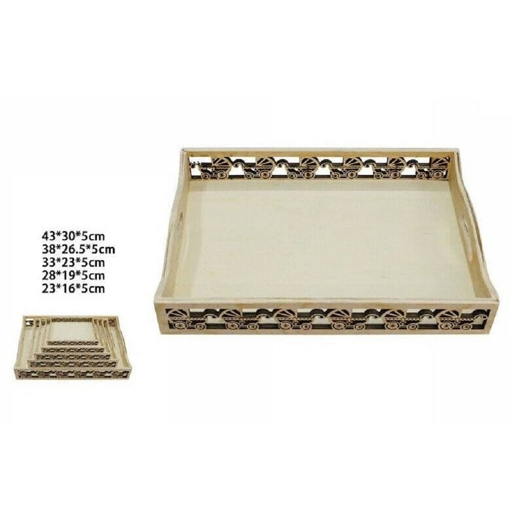 SET 5PZ CASSETTE VASSOI IN LEGNO NATURALE DECORATO VARIE MISURE DECOUPAGE 53395A